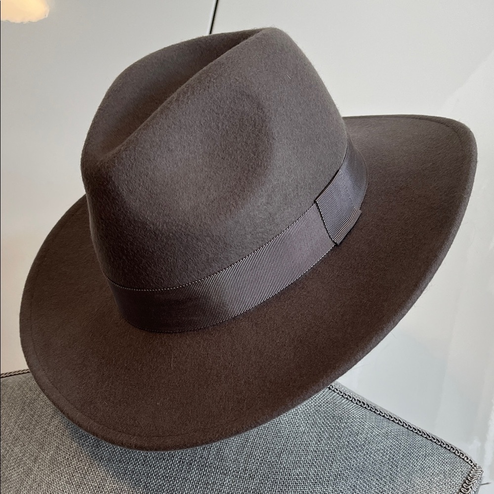 H&M NWOT Brown Wide Brim Wool Felt Fedora Hat, Size S/54